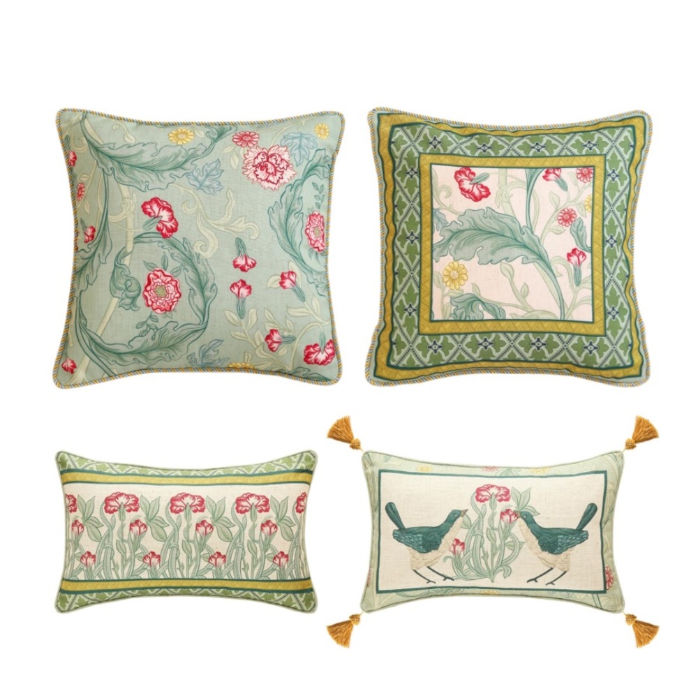 Cecilia Set Floral and Bird Design Pillow Covers -Set of 4